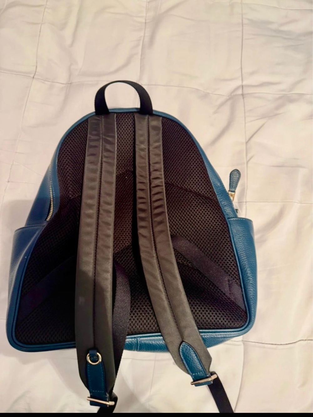 Coach Teal Blue Pebbled Leather Backpack with Front Zip Pocket - Picture 2 of 4
